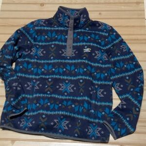 Vintage L.L. Bean Navy Teal Aztec Western Navajo Tribal Knit Fleece Pullover M